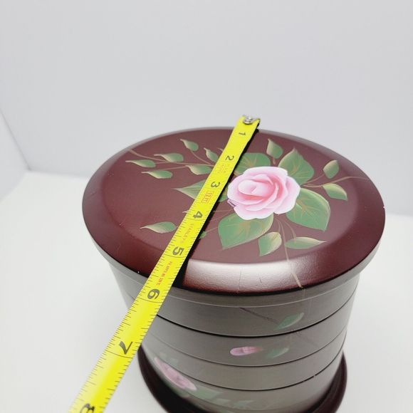 Jewelry Box Organizer 5 Tier Oval Wooden Swivel Tower Hand Painted Floral - Picture 15 of 16